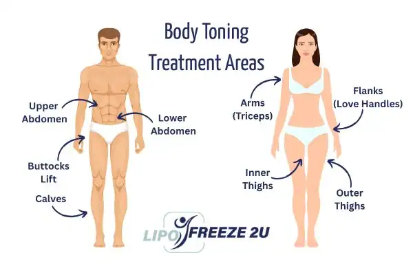 Graphic showing where you can have Body toning Treatment Burgess Hill on your body